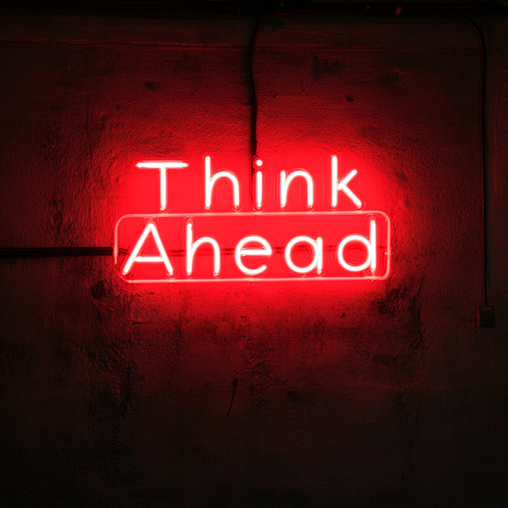 "Think Ahead" - Red Neon Sign, 18 Inches