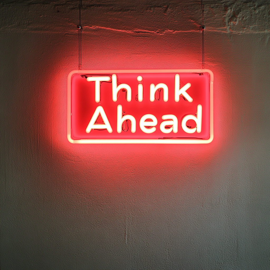 "Think Ahead" - Red Neon Sign, 18 Inches