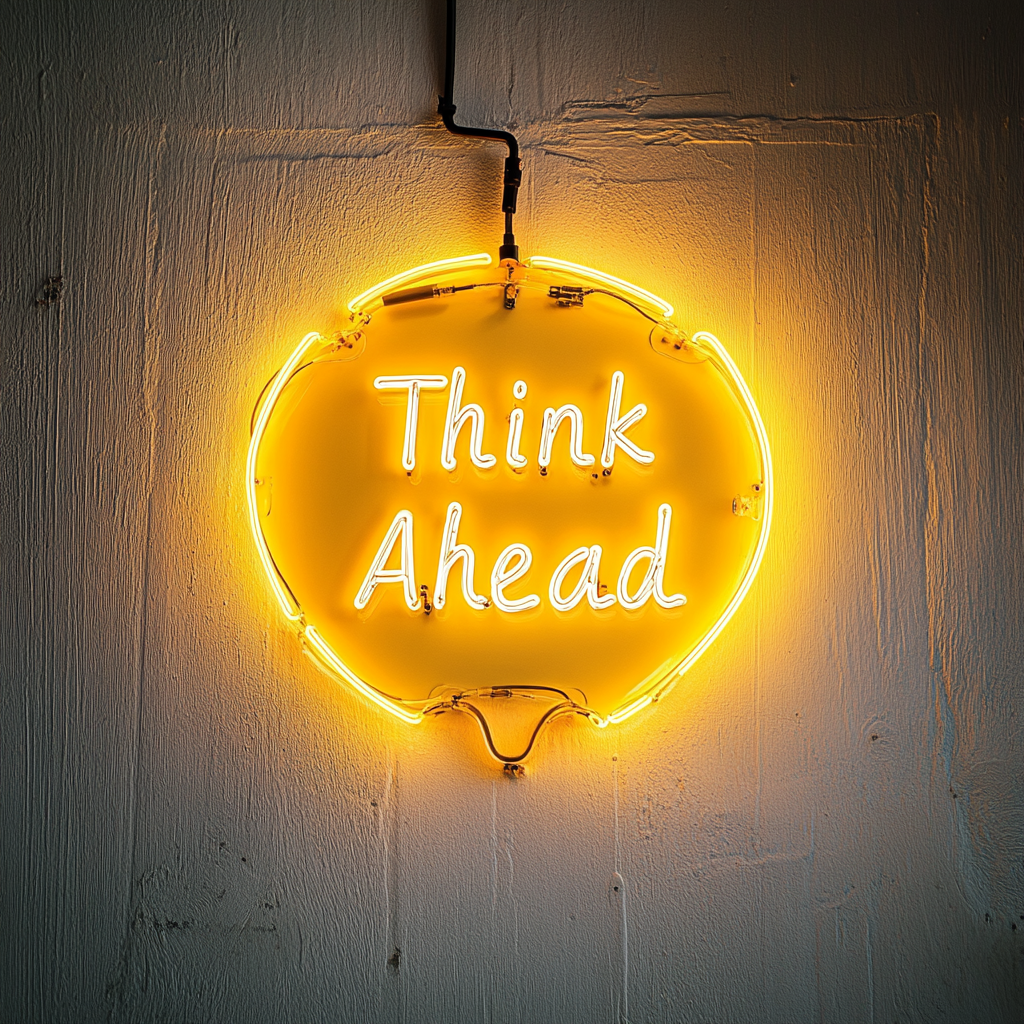 "Think Ahead" - Yellow Neon Sign, 18 Inches