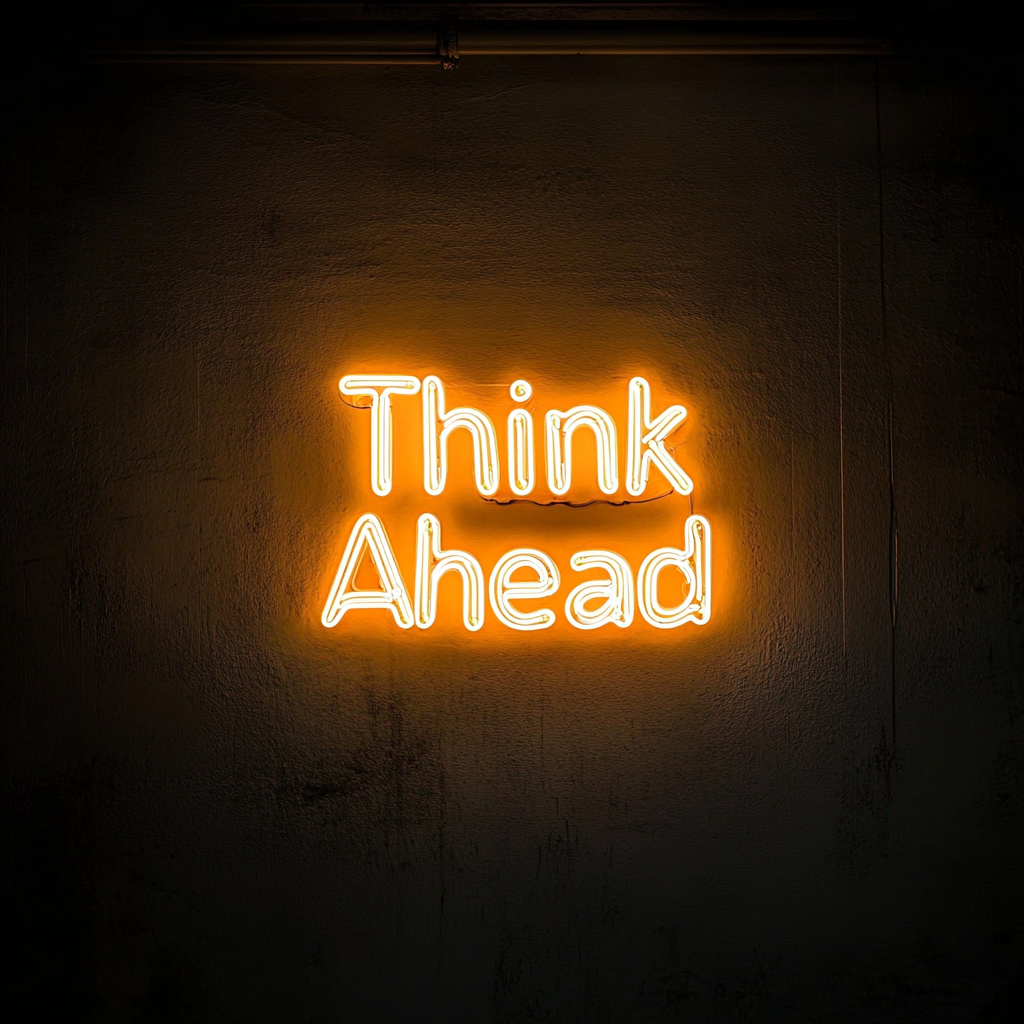 "Think Ahead" - Yellow Neon Sign, 18 Inches