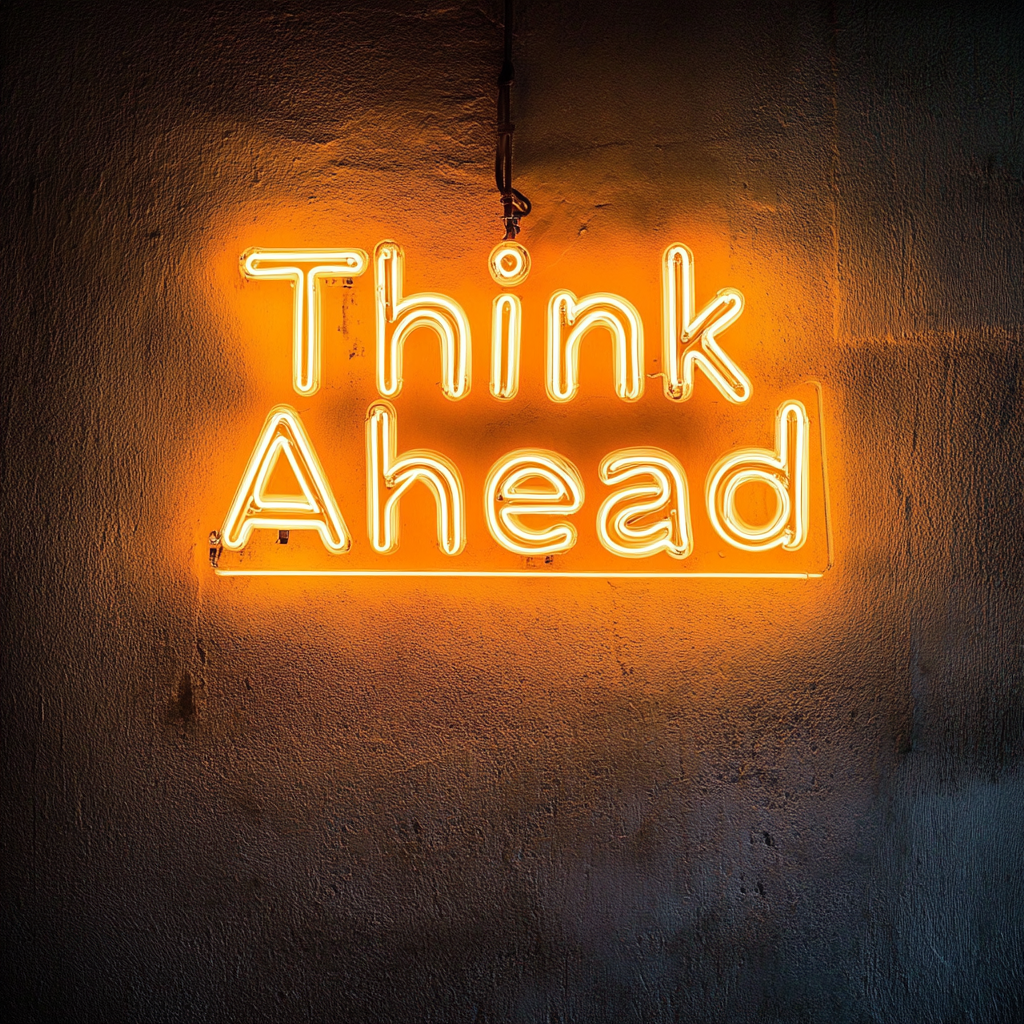 "Think Ahead" - Yellow Neon Sign, 18 Inches