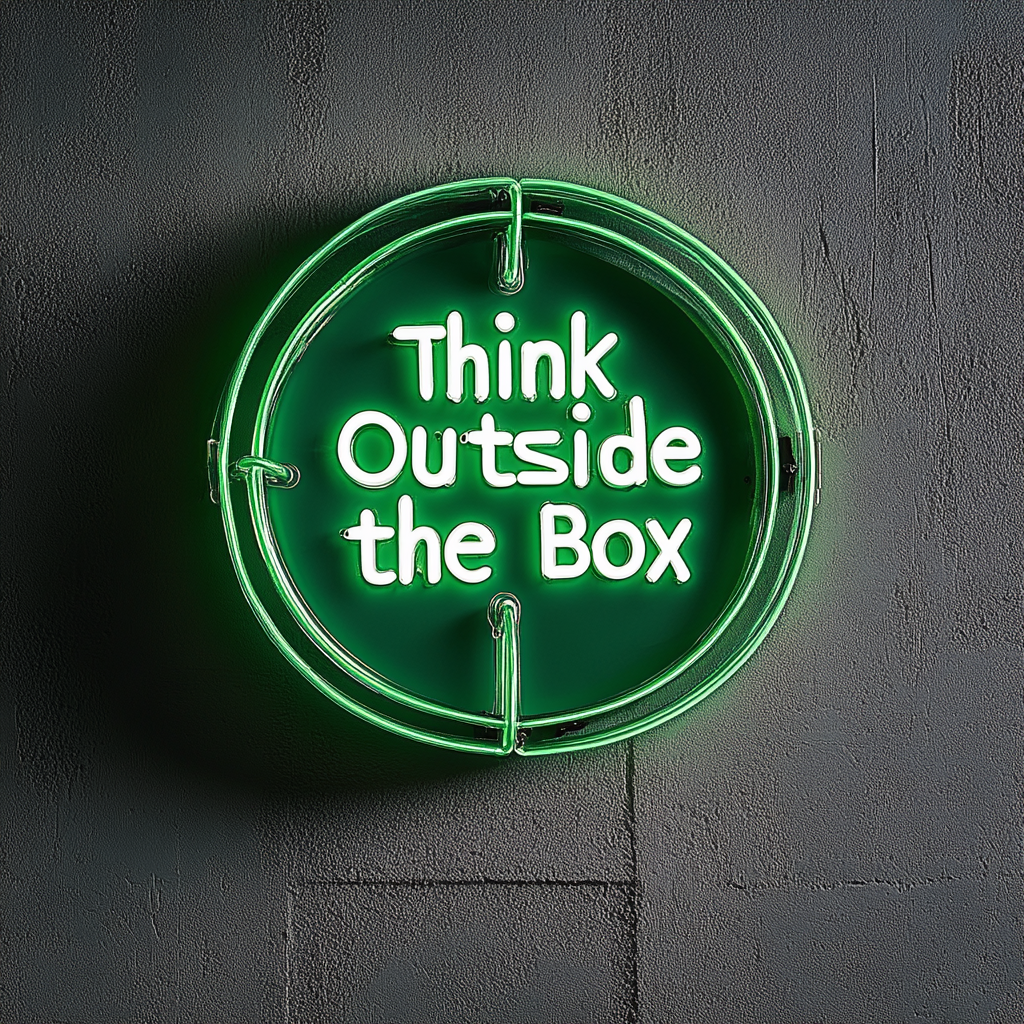"Think Outside the Box" - Green Neon Sign, 18 Inches