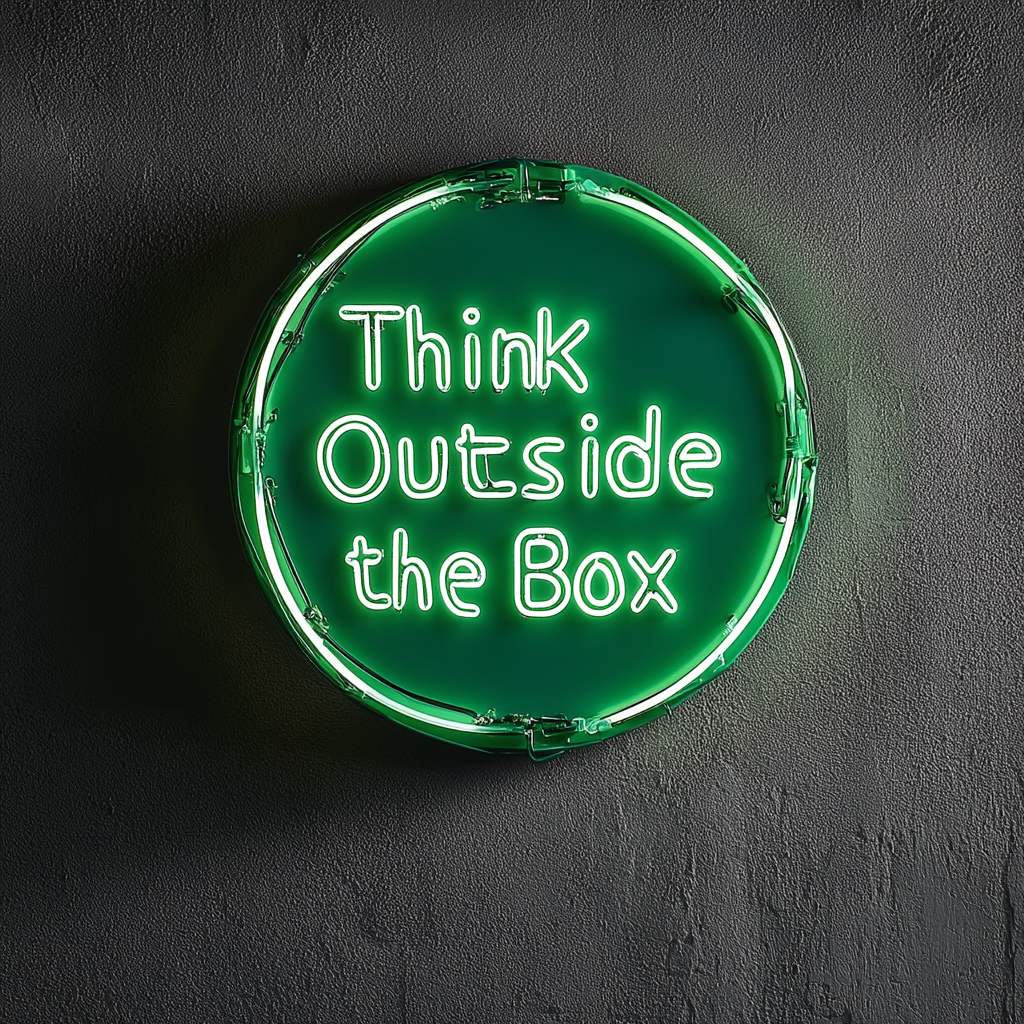 "Think Outside the Box" - Green Neon Sign, 18 Inches