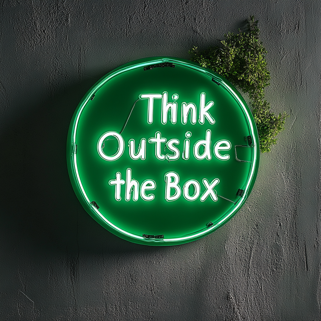 "Think Outside the Box" - Green Neon Sign, 18 Inches