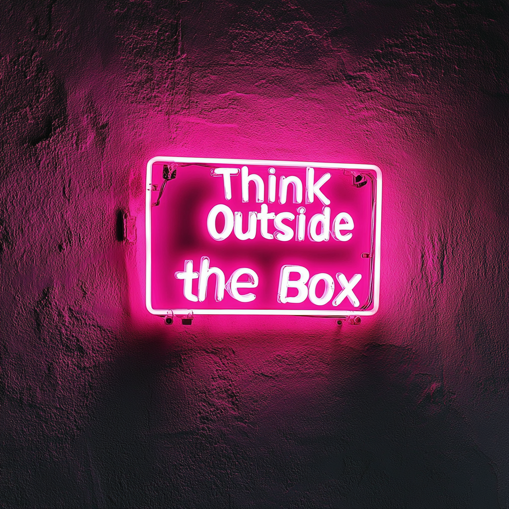 "Think Outside the Box" - Pink Neon Sign, 18 Inches