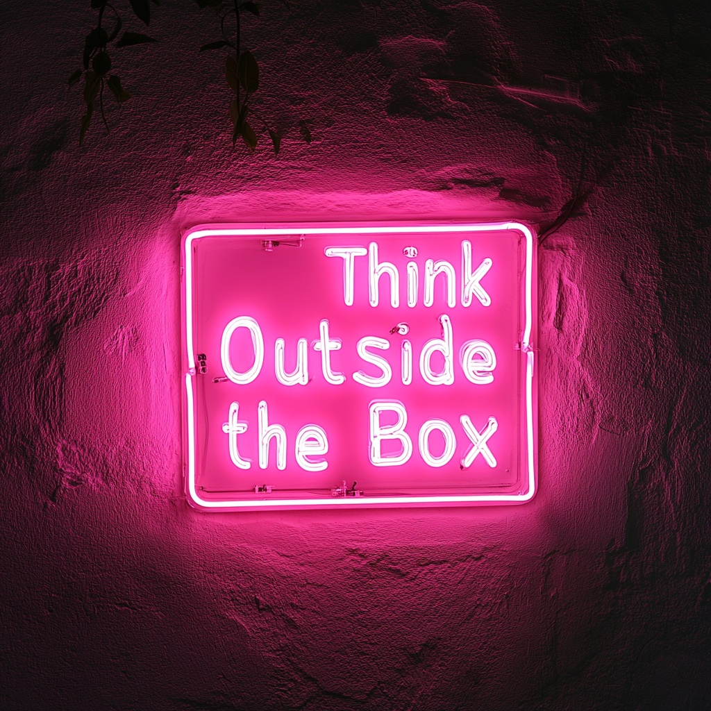 "Think Outside the Box" - Pink Neon Sign, 18 Inches