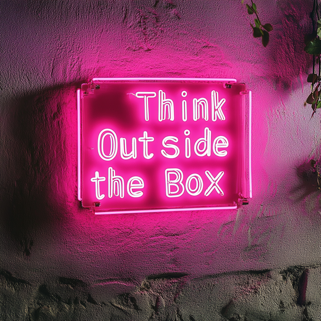 "Think Outside the Box" - Pink Neon Sign, 18 Inches