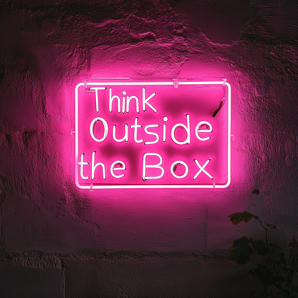 "Think Outside the Box" - Pink Neon Sign, 18 Inches