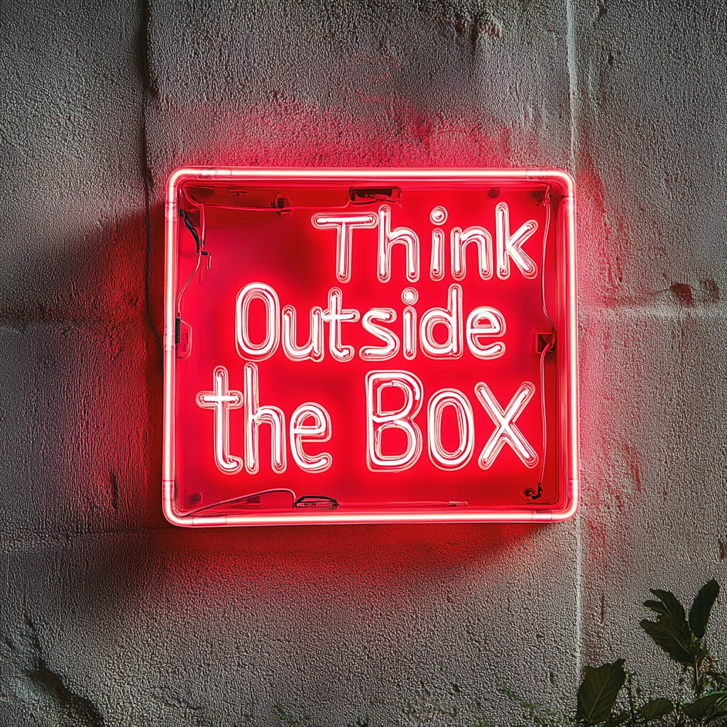 "Think Outside the Box" - Red Neon Sign, 18 Inches