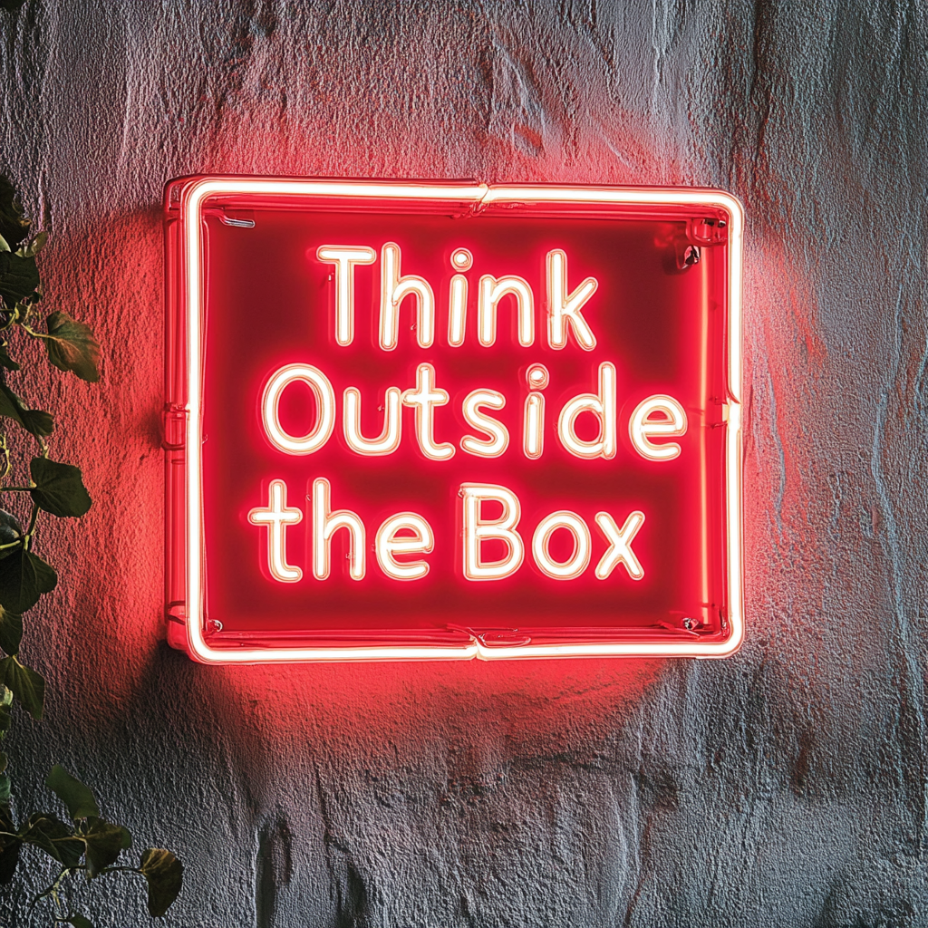 "Think Outside the Box" - Red Neon Sign, 18 Inches
