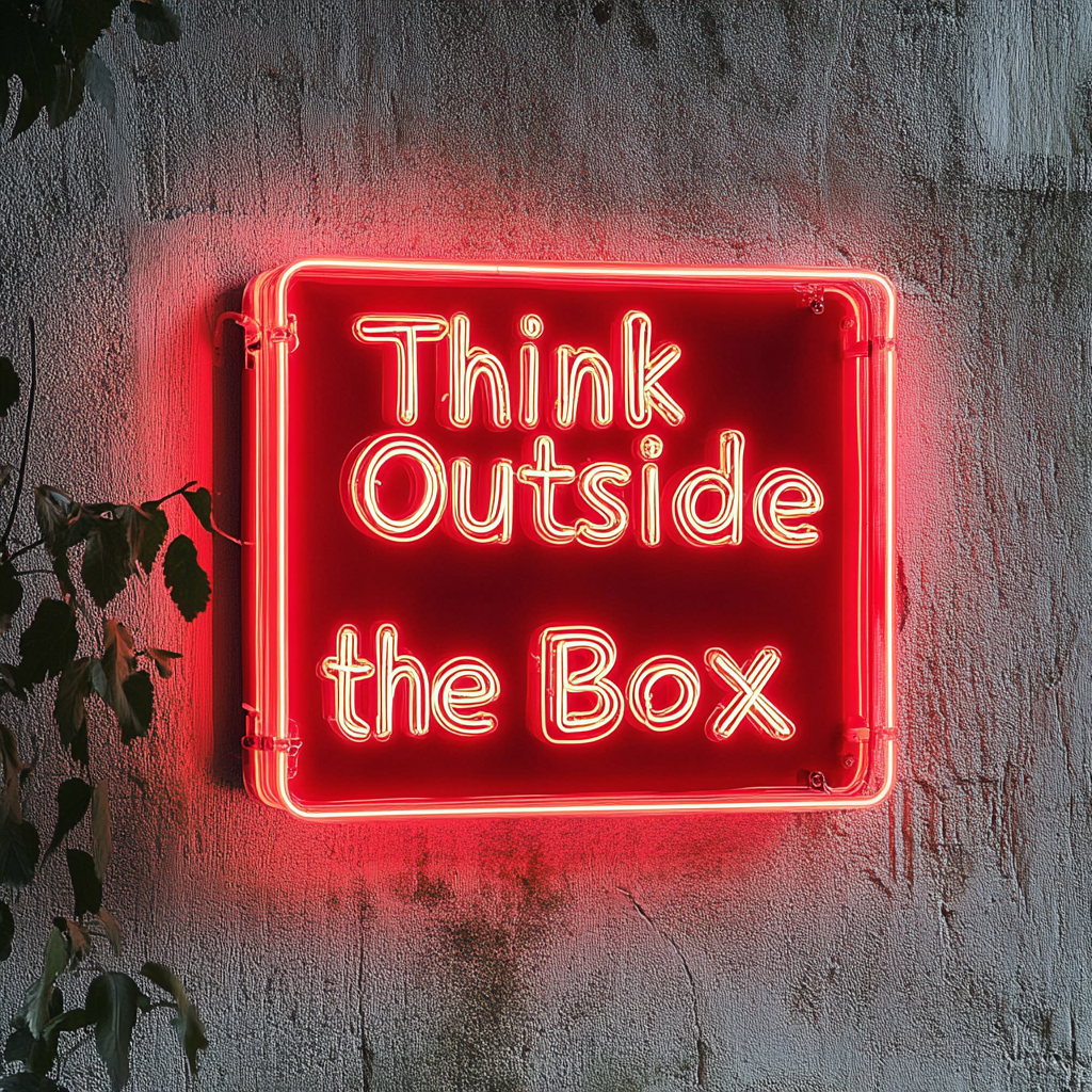 "Think Outside the Box" - Red Neon Sign, 18 Inches