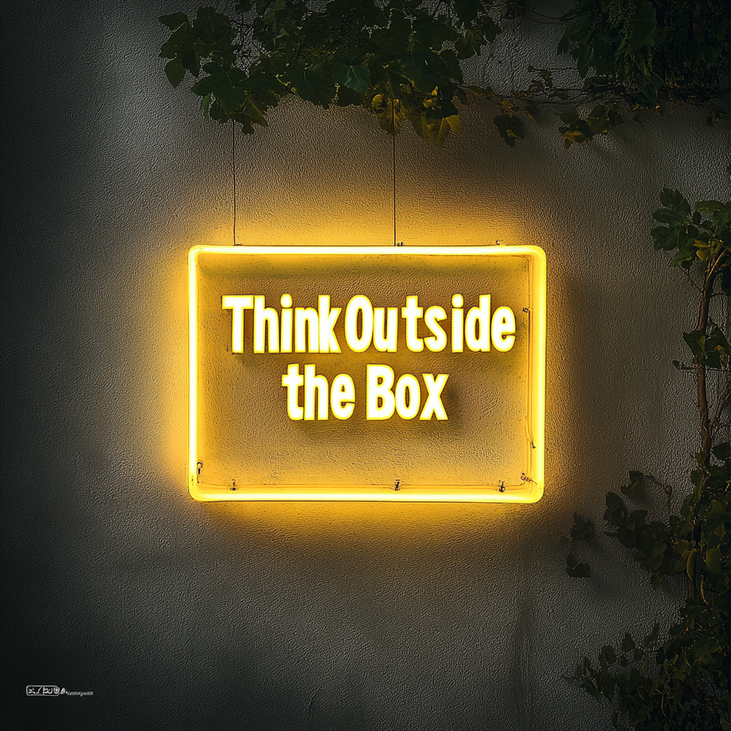 "Think Outside the Box" - Yellow Neon Sign, 18 Inches