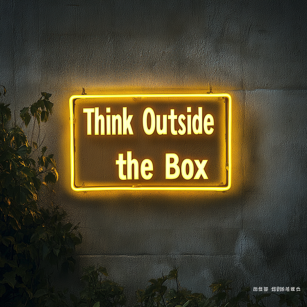 "Think Outside the Box" - Yellow Neon Sign, 18 Inches