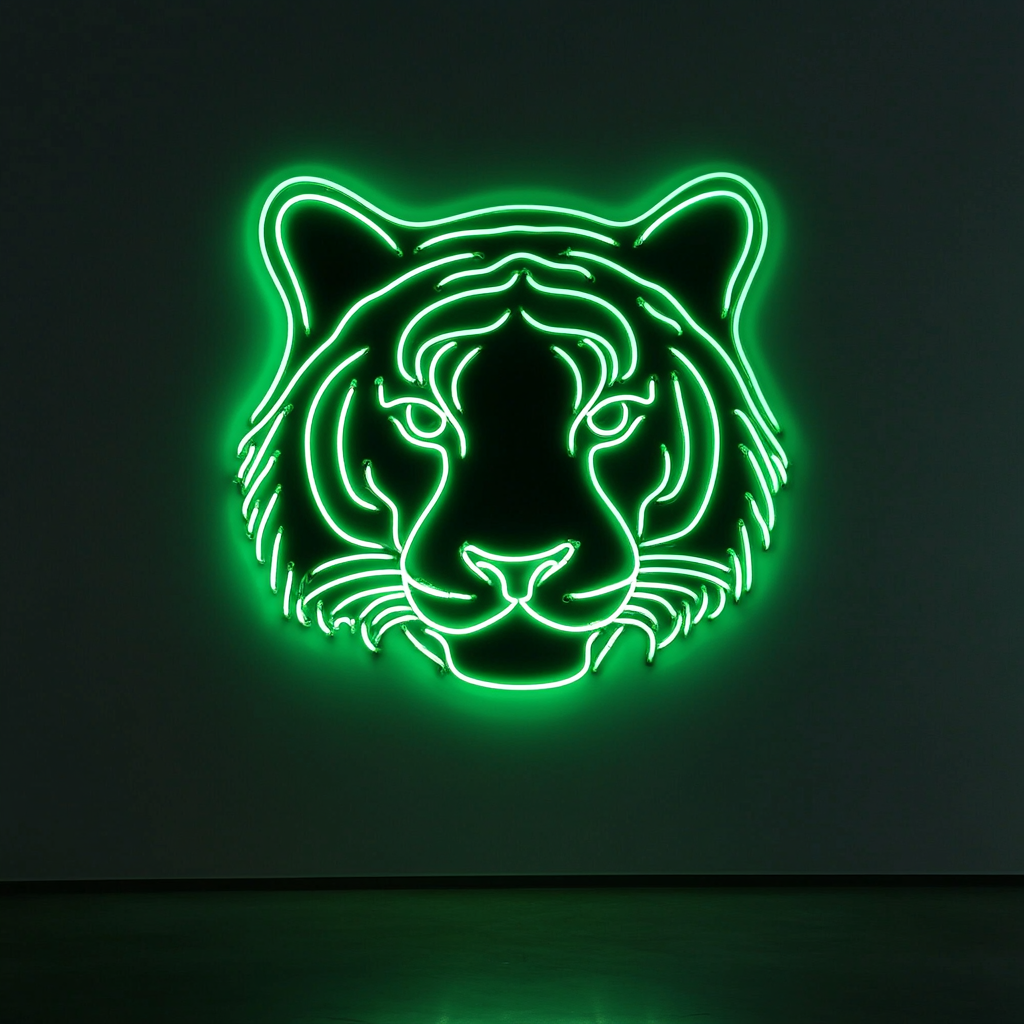 Tiger Face - Green Neon Sign, 18 Inches