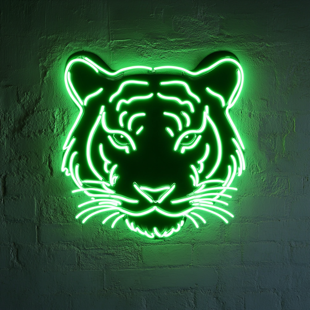 Tiger Face - Green Neon Sign, 18 Inches