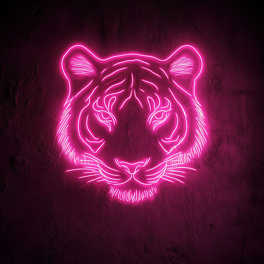 Tiger Face - Pink Neon Sign, 18 Inches