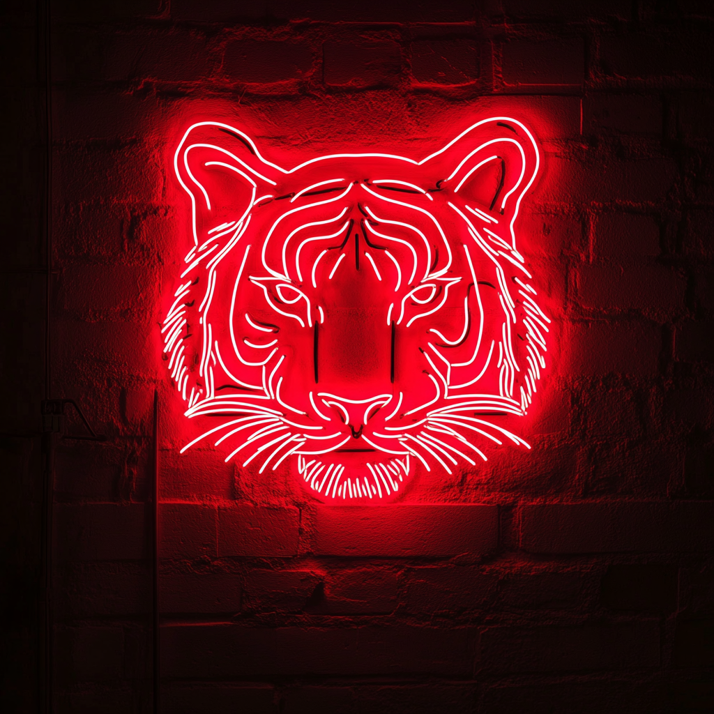 Tiger Face - Red Neon Sign, 18 Inches