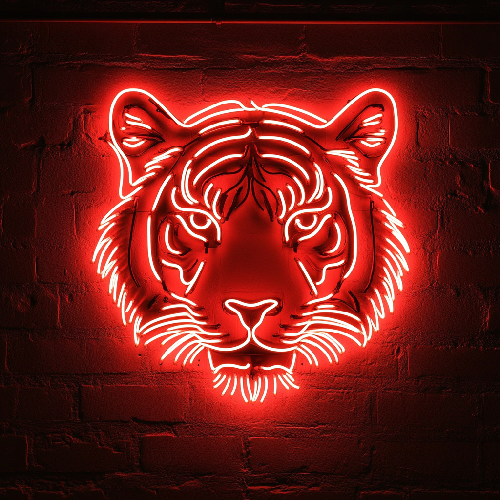 Tiger Face - Red Neon Sign, 18 Inches