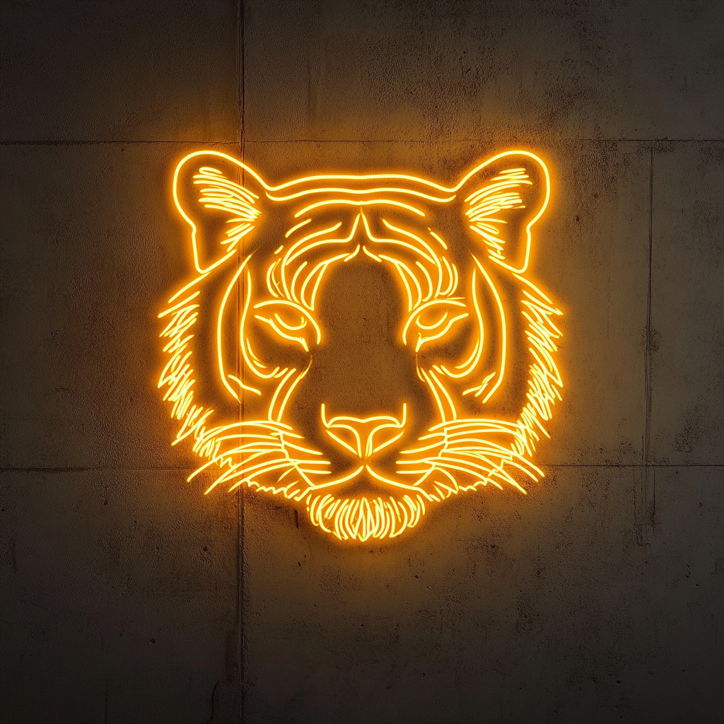 Tiger Face - Yellow Neon Sign, 18 Inches