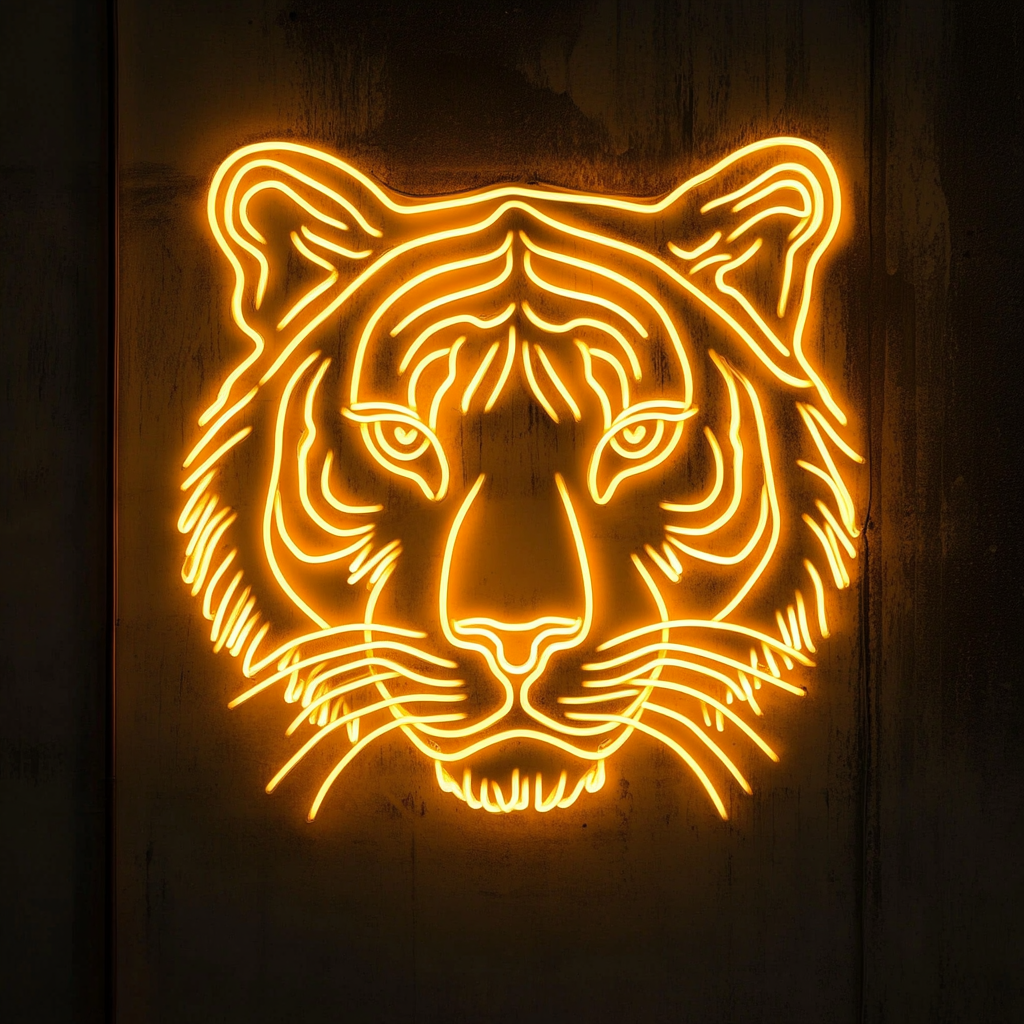 Tiger Face - Yellow Neon Sign, 24 Inches