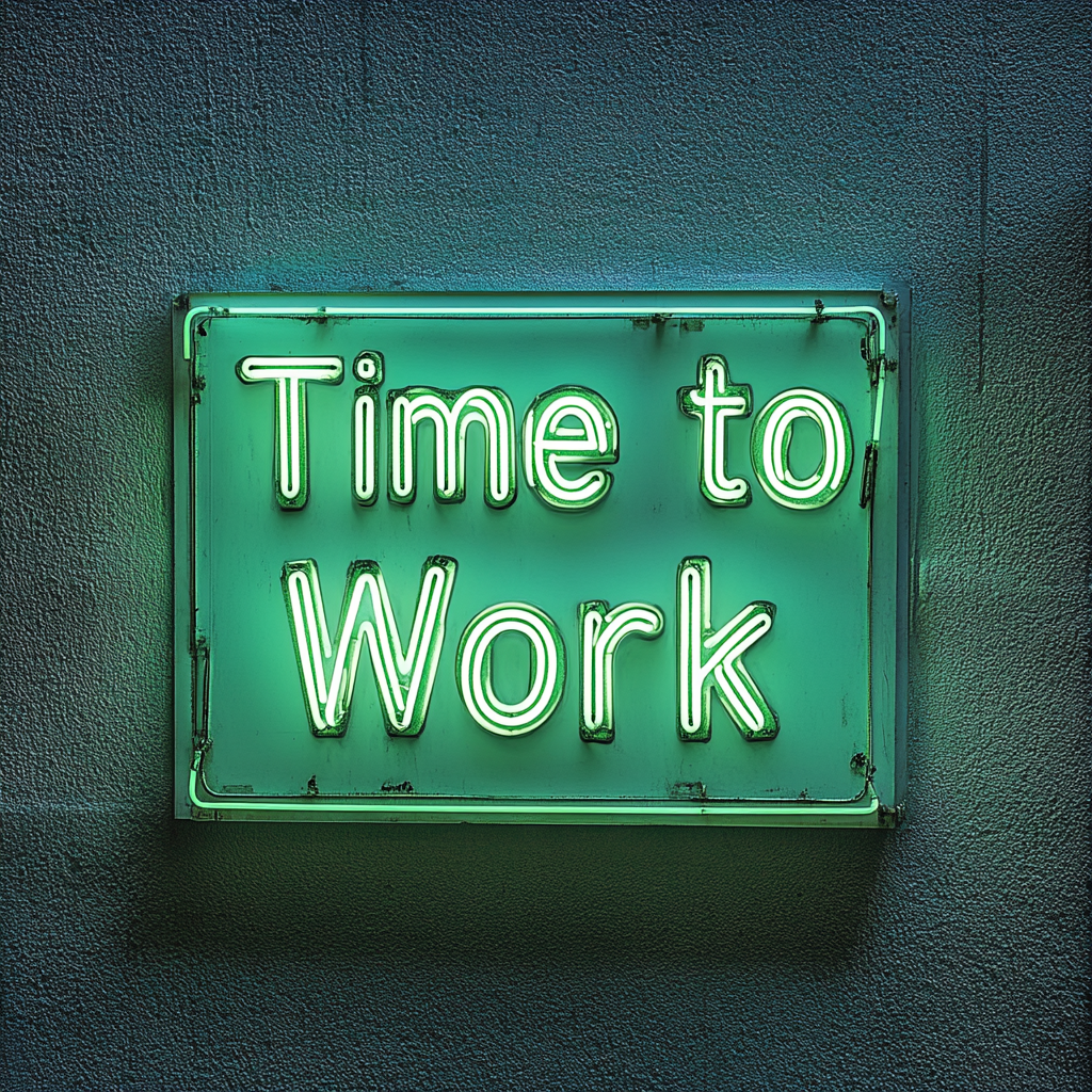 "Time to Work" - Green Neon Sign, 18 Inches