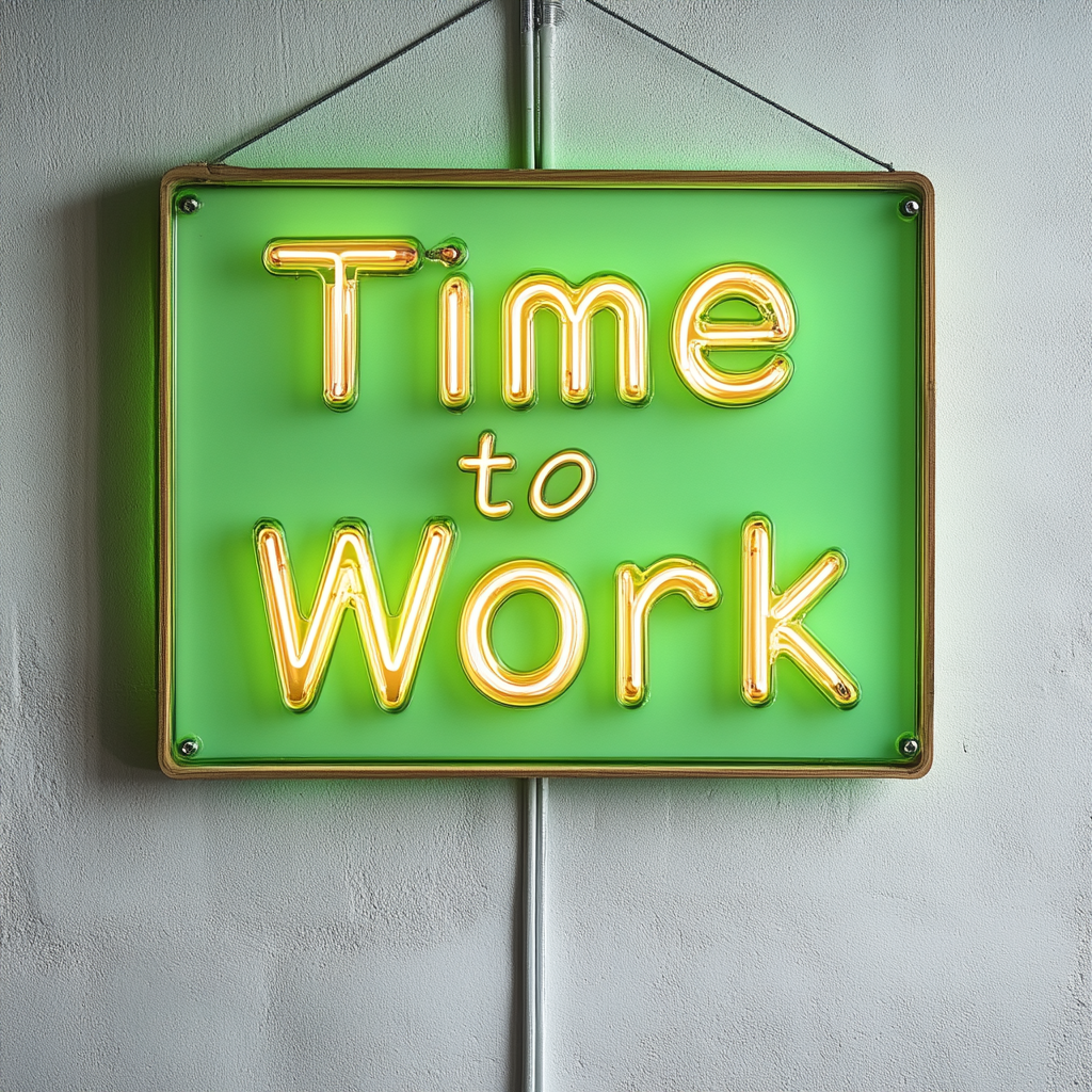 "Time to Work" - Green Neon Sign, 18 Inches