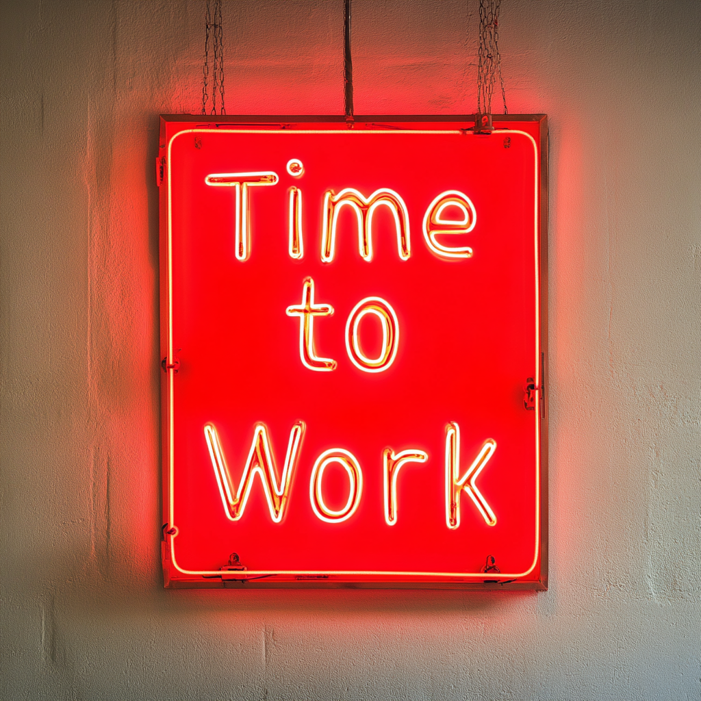 "Time to Work" - Red Neon Sign, 18 Inches