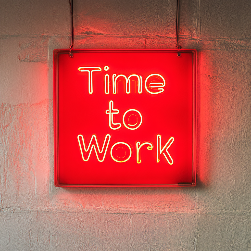 "Time to Work" - Red Neon Sign, 18 Inches