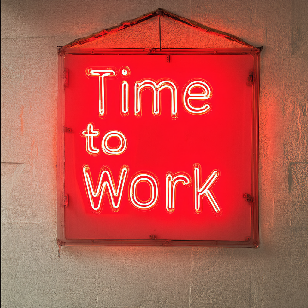"Time to Work" - Red Neon Sign, 18 Inches