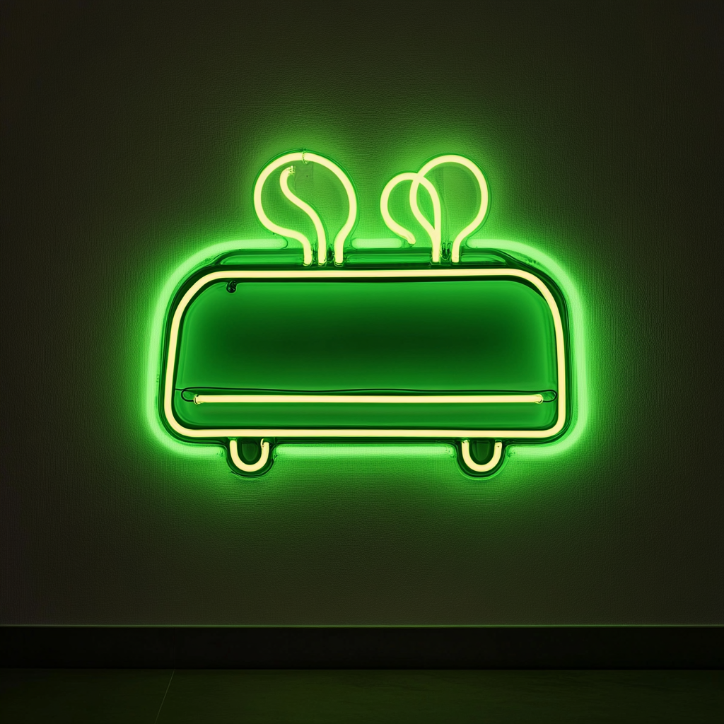 Toaster with Toast Popping - Green Neon Sign, 24 Inches
