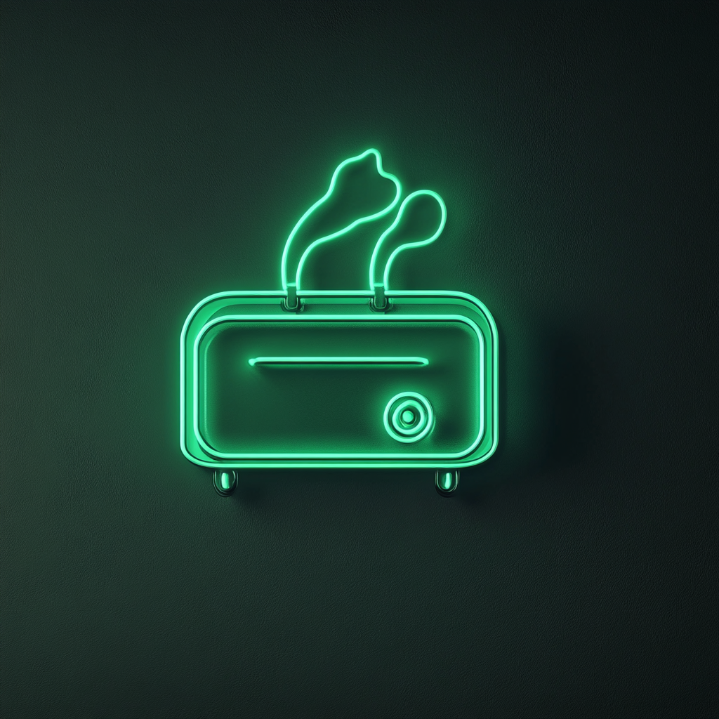 Toaster with Toast Popping - Green Neon Sign, 24 Inches