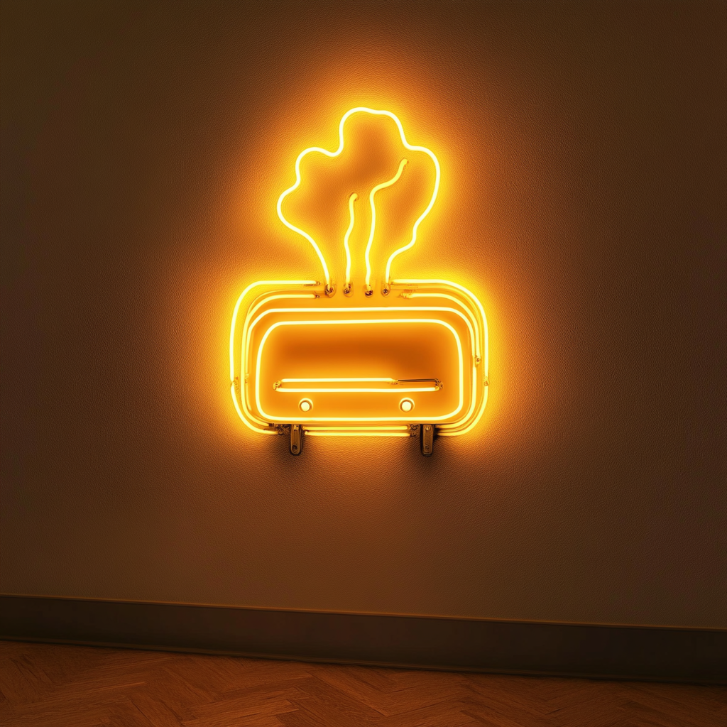 Toaster with Toast Popping - Yellow Neon Sign, 24 Inches