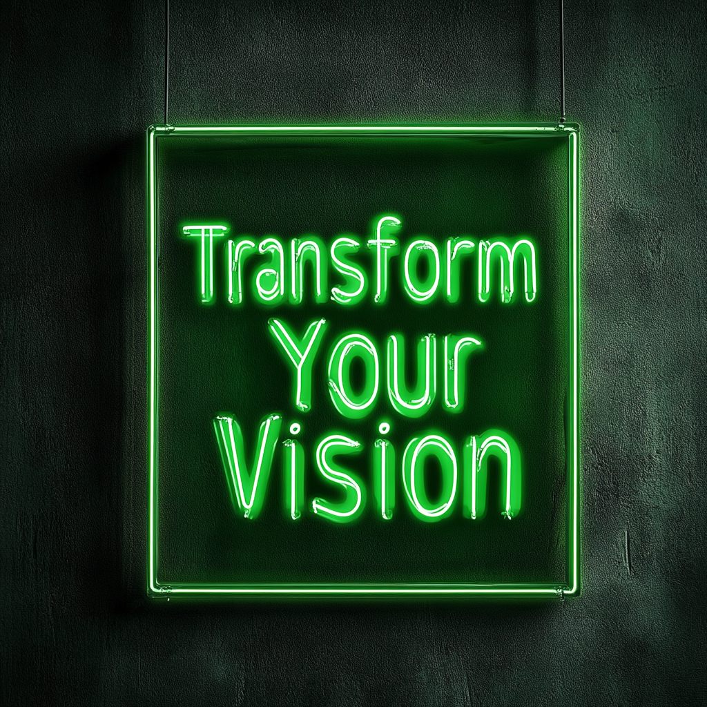 "Transform Your Vision" - Green Neon Sign, 18 Inches