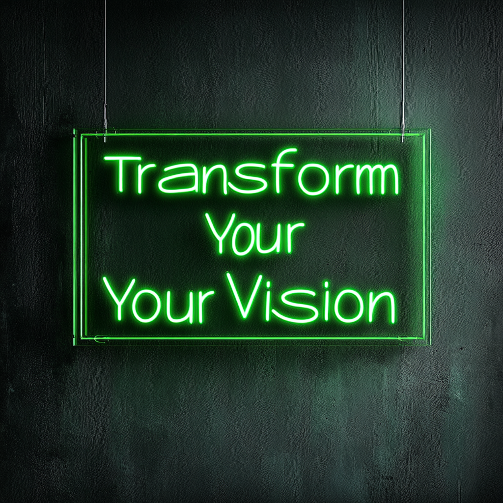 "Transform Your Vision" - Green Neon Sign, 24 Inches