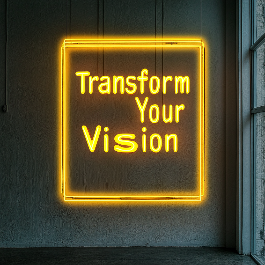 "Transform Your Vision" - Yellow Neon Sign, 24 Inches