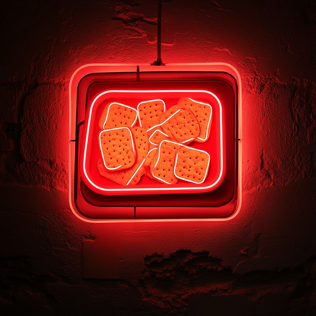 Tray of Cheese and Crackers - Red Neon Sign, 24 Inches