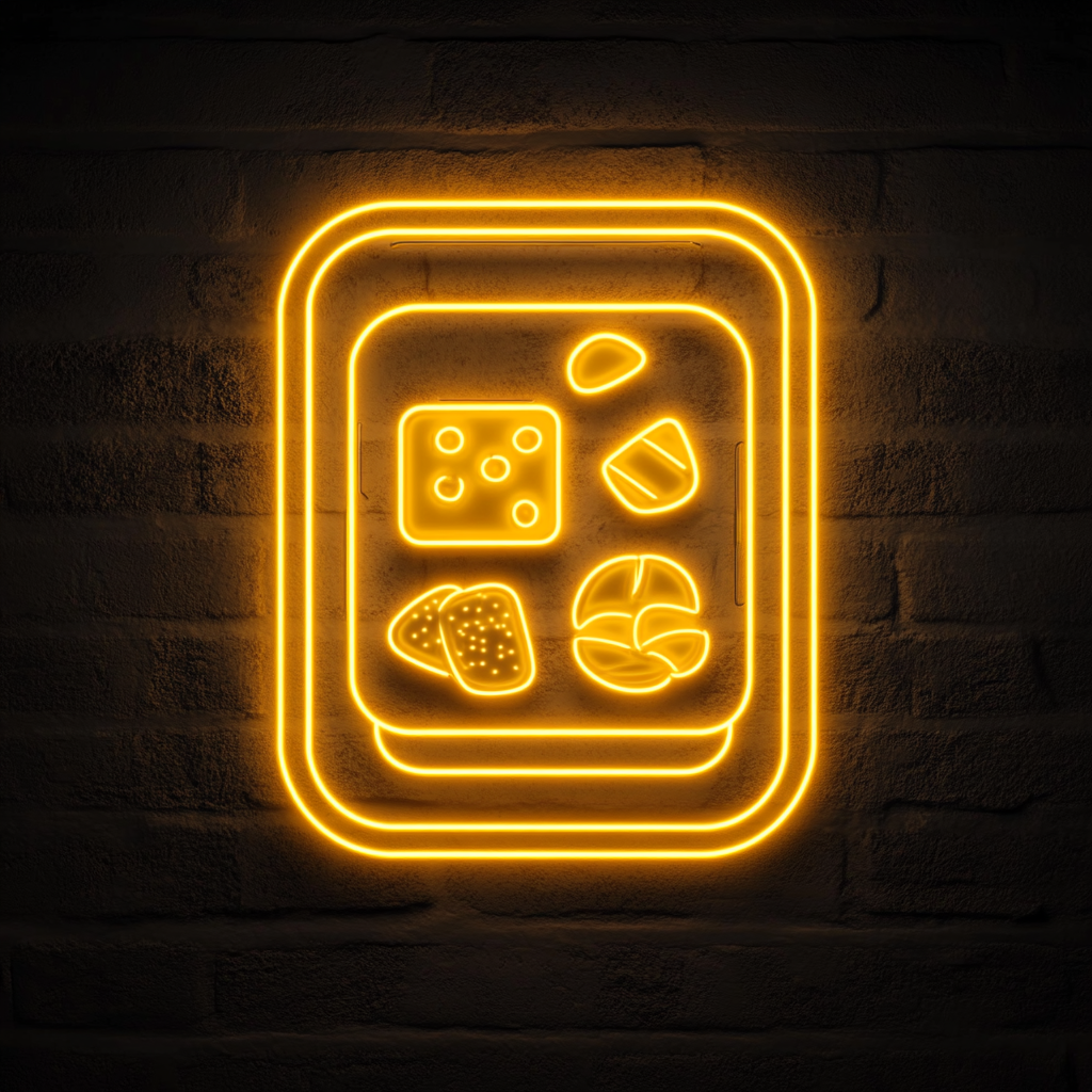 Tray of Cheese and Crackers - Yellow Neon Sign, 24 Inches