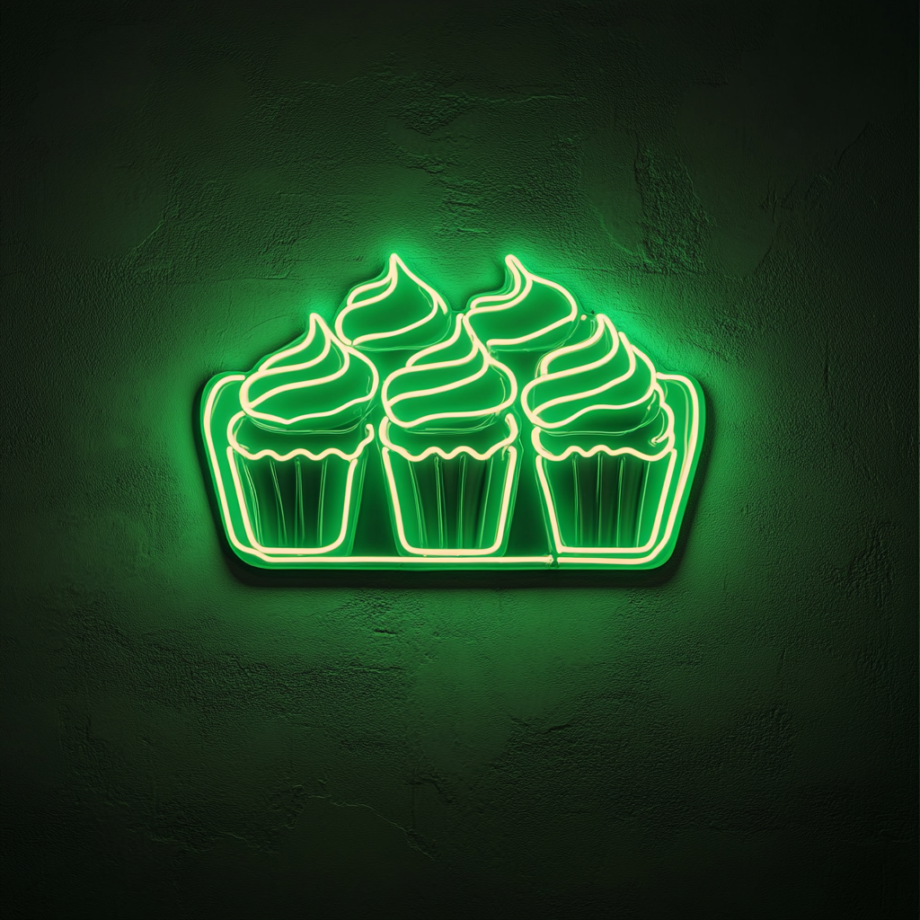 Tray of Cupcakes - Green Neon Sign, 24 Inches