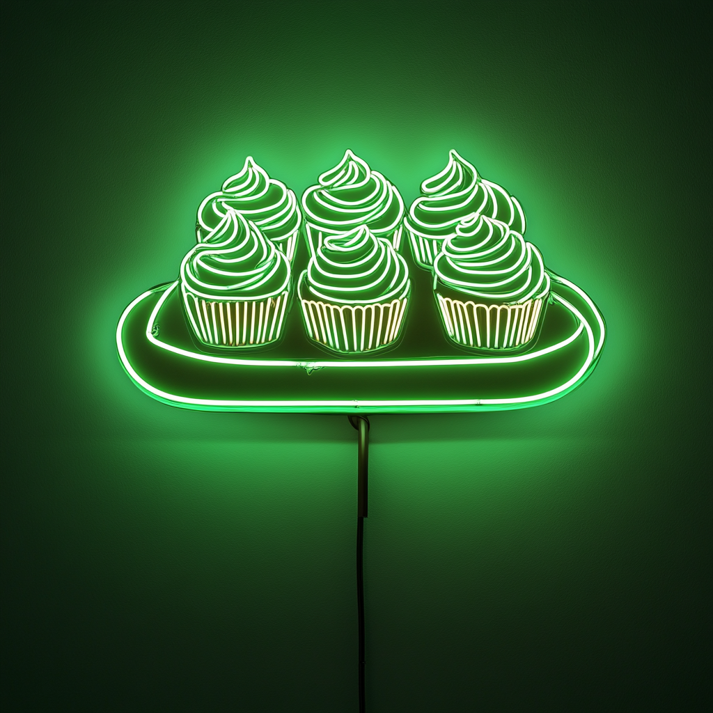 Tray of Cupcakes - Green Neon Sign, 24 Inches