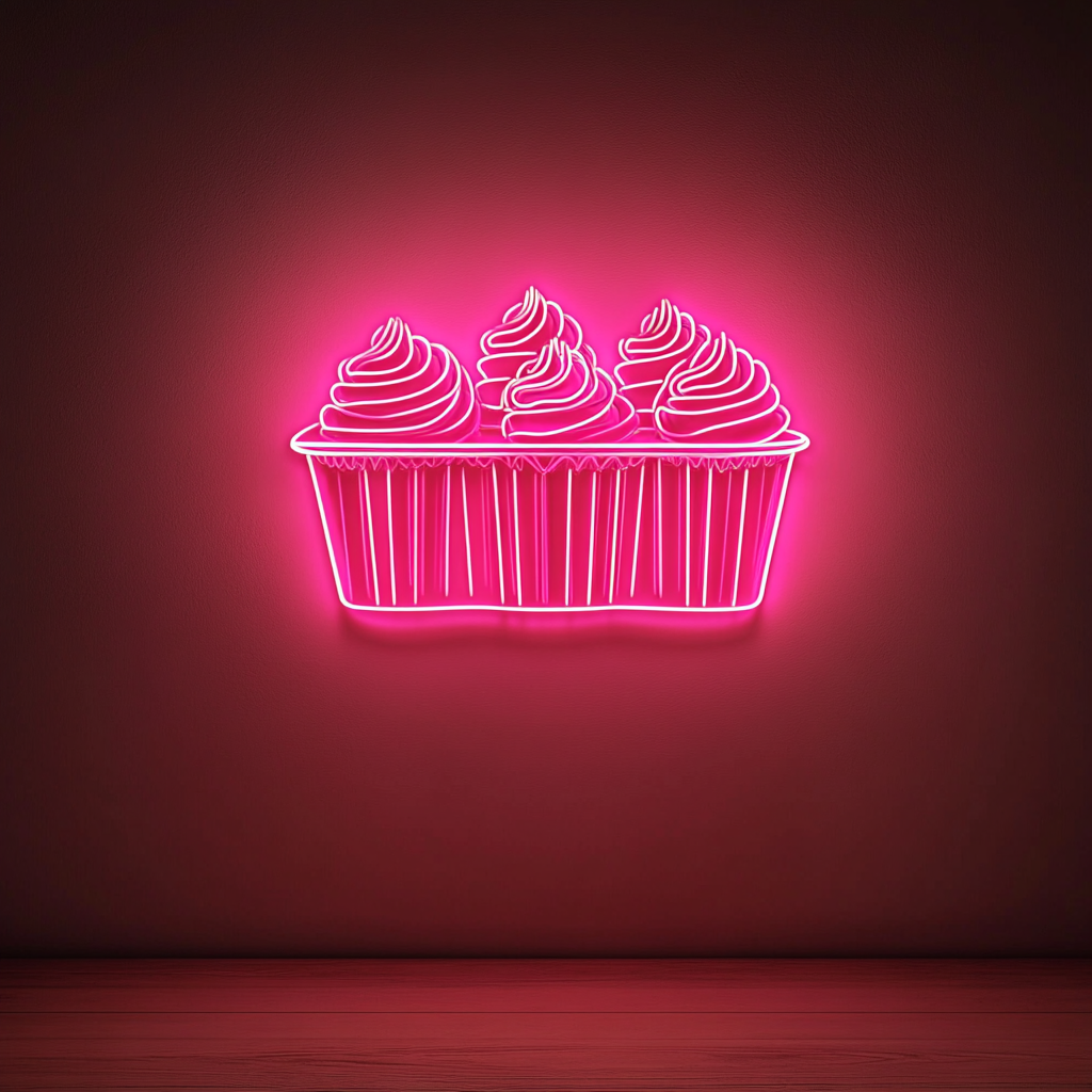 Tray of Cupcakes - Pink Neon Sign, 18 Inches