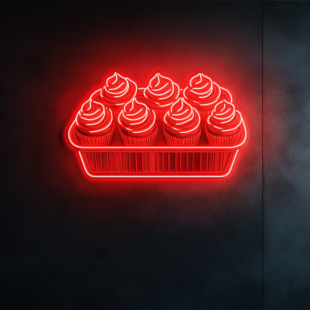 Tray of Cupcakes - Red Neon Sign, 18 Inches