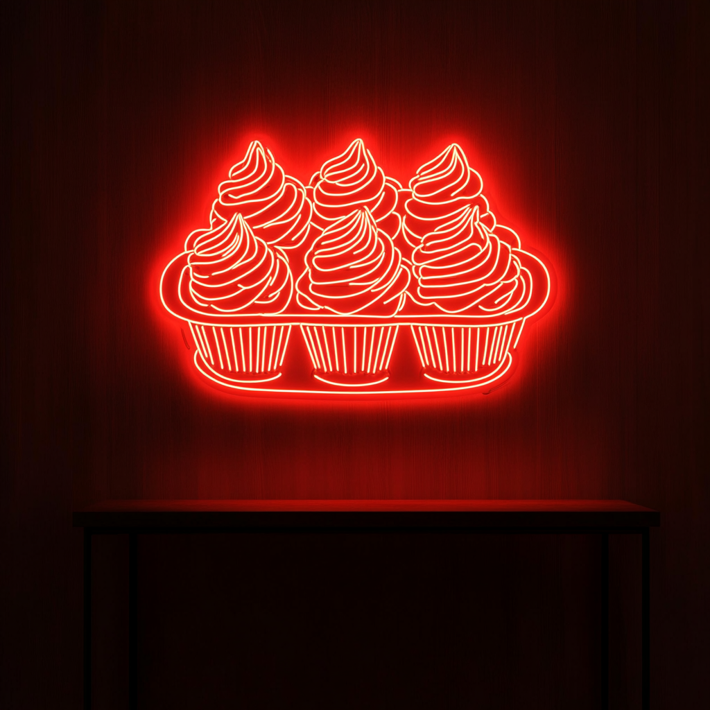 Tray of Cupcakes - Red Neon Sign, 18 Inches