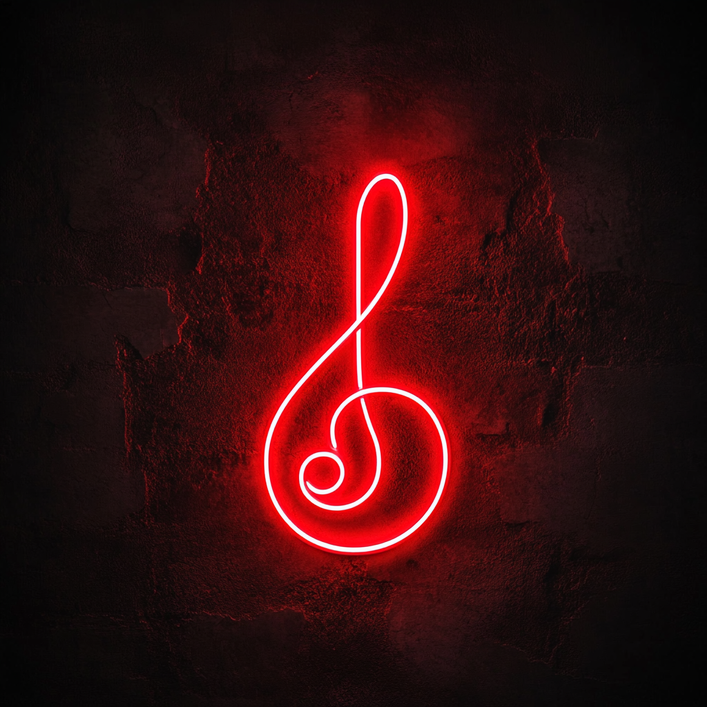 Treble Clef - Red Neon Sign, 24 Inches