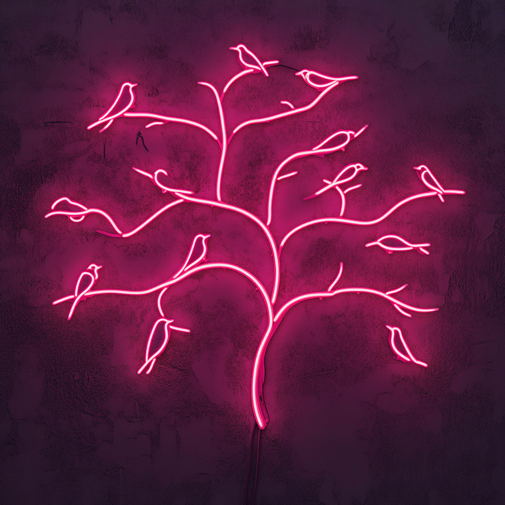 Tree Branch with Birds - Pink Neon Sign, 18 Inches