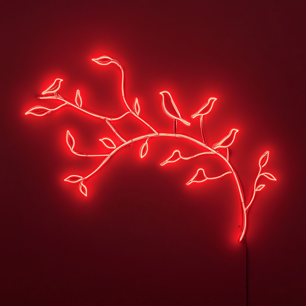 Tree Branch with Birds - Red Neon Sign, 18 Inches