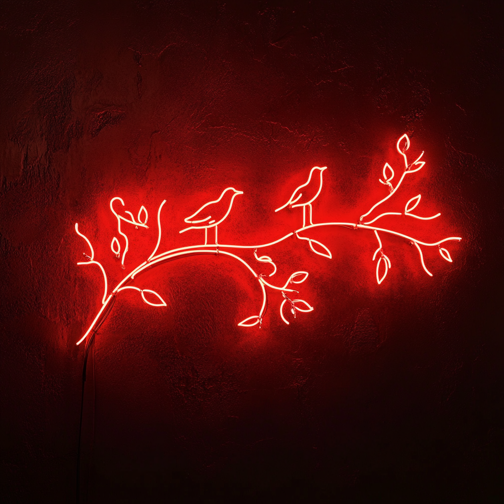 Tree Branch with Birds - Red Neon Sign, 24 Inches