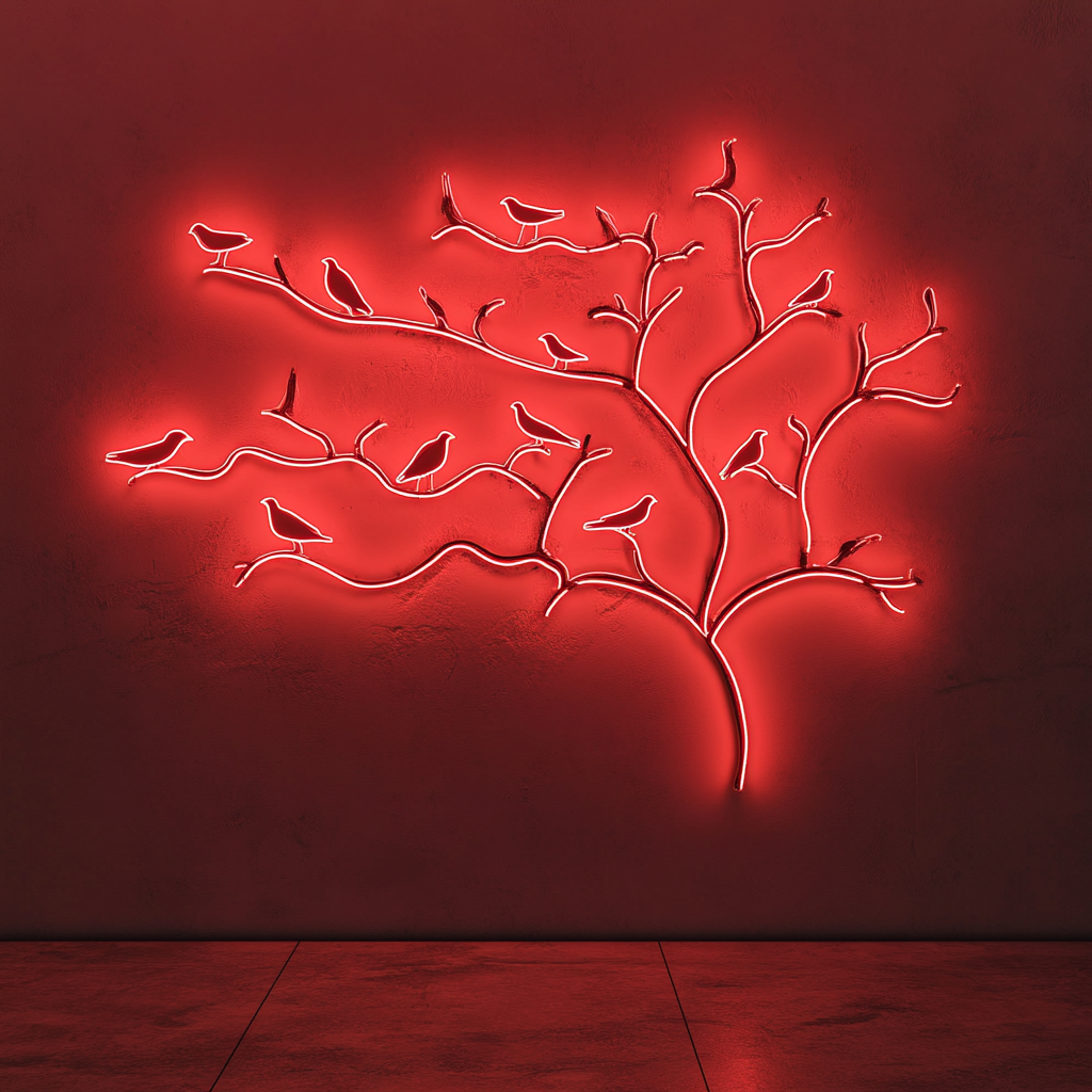 Tree Branch with Birds - Red Neon Sign, 24 Inches