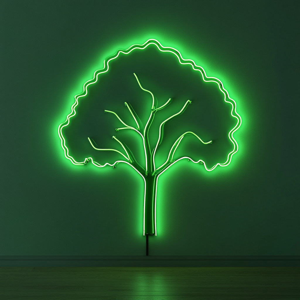 Tree Silhouette - Green Neon Sign, 18 Inches
