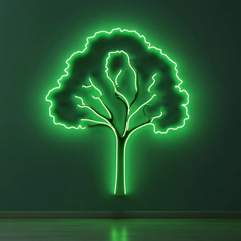 Tree Silhouette - Green Neon Sign, 18 Inches