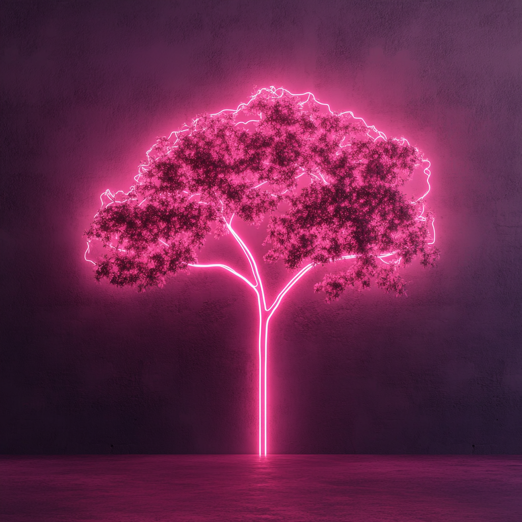 Tree Silhouette - Pink Neon Sign, 18 Inches